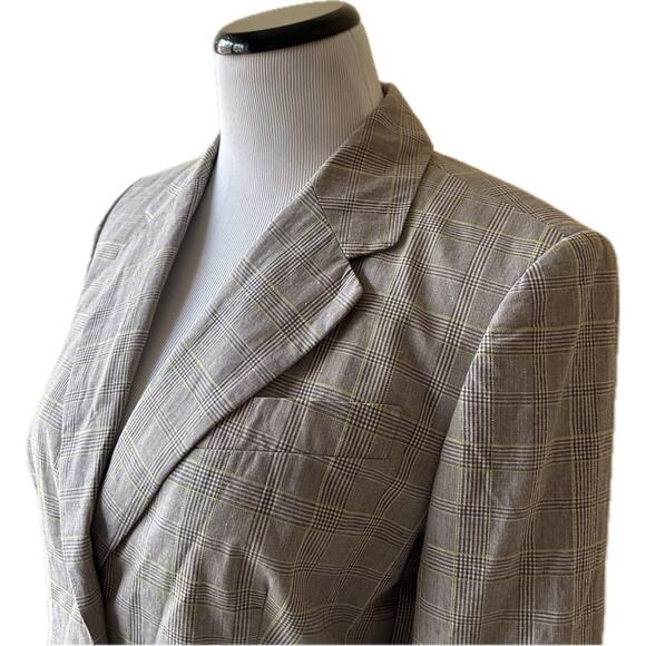 EUC TALBOTS Beige and Green Checked Pattern Cotton/Linen Blazer. Size 8 - Picture 5 of 14